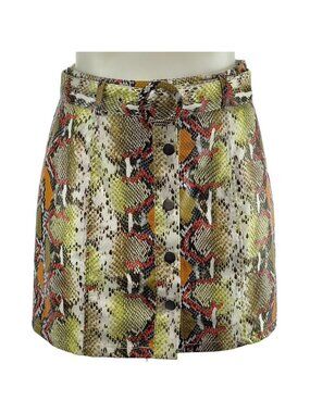 Snakeskin Print Mini Skirt With Belt & Snap Buttons By Le Lis Size Small